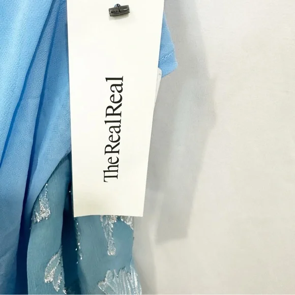 RIXO London Indra Long Bell Sleeve Metallic Print Midi Maxi Dress in Blue - Picture 13 of 14